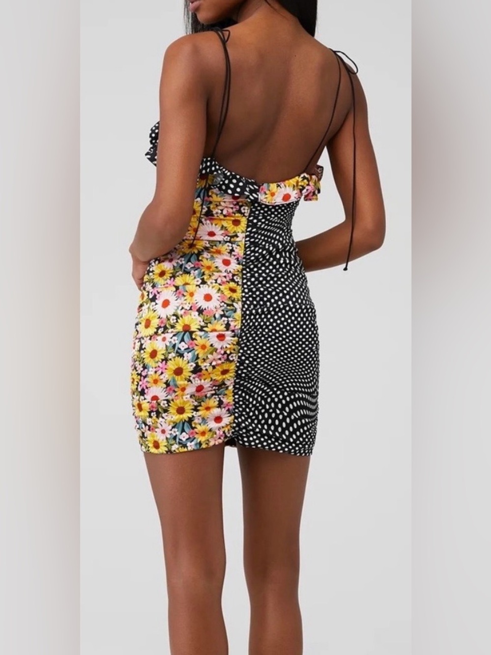 For Love and Lemons Women’s Mochi Shirred Mini Dress Polka Dot Floral Size XS - Picture 3 of 11